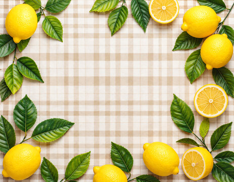 Artificial Lemons and Leaves Gingham Check Frame