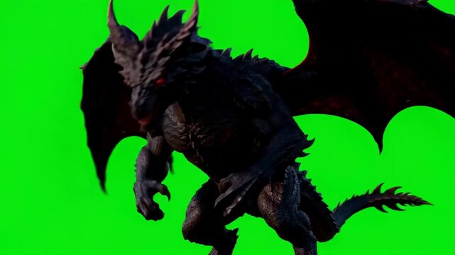 Black Dragon Hit Reaction Recoiling Side View on Green Screen