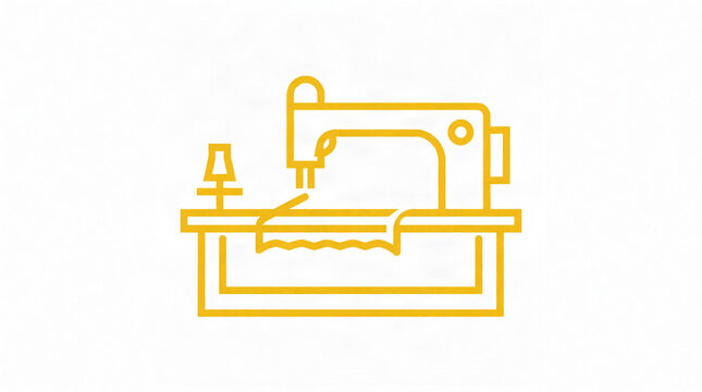 Yellow vintage sewing machine illustration with fabric
