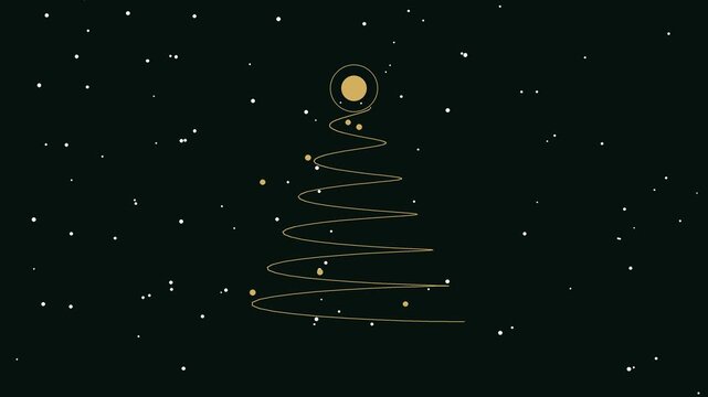 Golden spiral shape transforms into a christmas tree against a dark starry background holiday night darkness