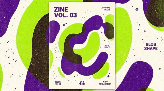 Abstract Retro Overprint Blob Zine Cover Mockup 5K