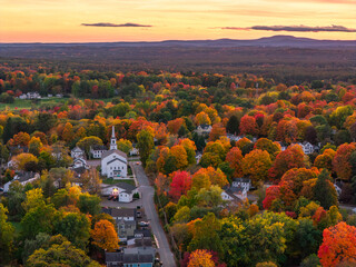 Fototapeta premium aerial view of small town downtown Groton MA