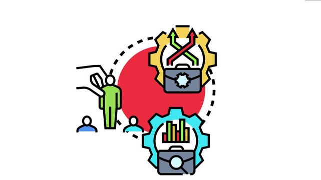 Business hand selecting a person to participate in an organizational process realignment, focusing on strategy, workforce optimization, and improved collaboration for goal achievement