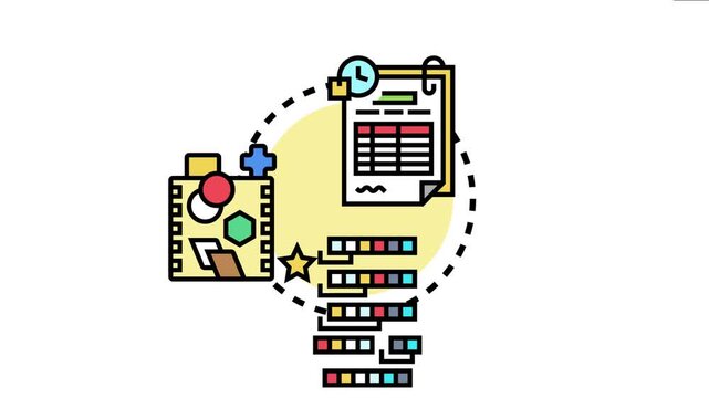 Icon orderly methodology, systematic process, and technique in project management, planning workflow, and achieving successful results, emphasizing logical organization