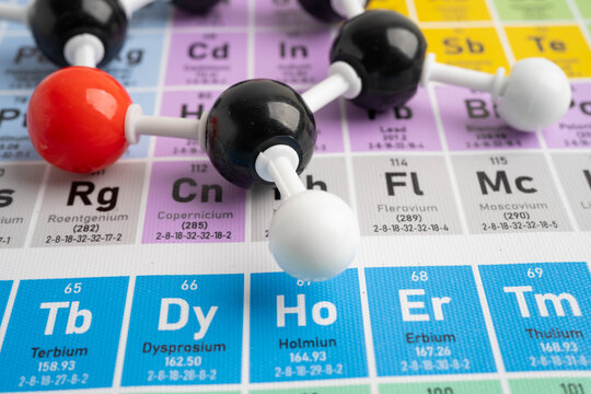 Molecules chemical on a periodic table background.