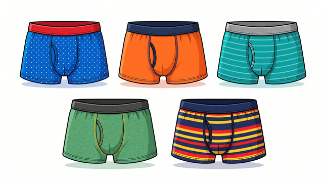 Colorful Vector Cotton Boxer Briefs Isolated on White Background
