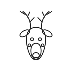 Line art style cute reindeer face with antlers and red nose, flat vector illustration isolated on transparent background © Christian