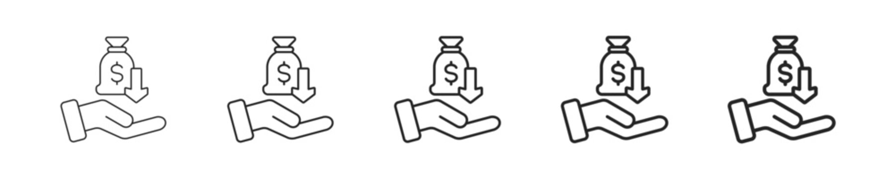 Cost Saving vector icon in minimalist line style. Clean editable stroke illustration with geometric design and monochrome appearance, isolated on white background