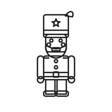 Line art style nutcracker toy soldier, flat vector illustration isolated on transparent background