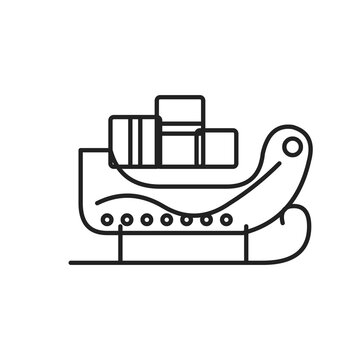Line art style santa sleigh full of gifts, flat vector illustration isolated on transparent background