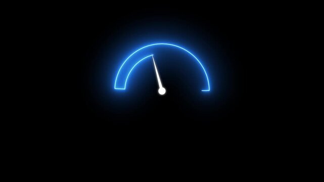 Glowing neon speedometer icon black background. neon line Digital speed meter animation.