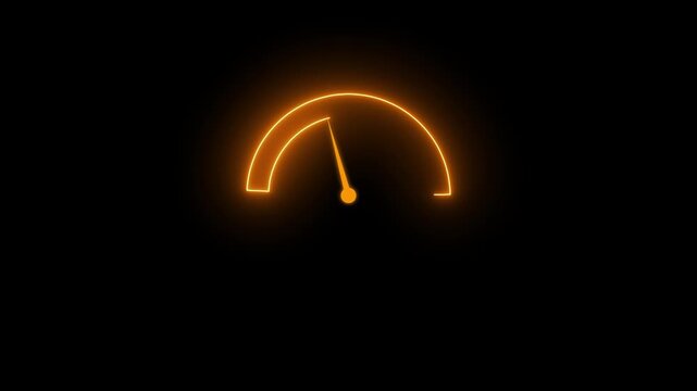 Glowing neon speedometer icon black background.line Digital speed meter animation.4k video