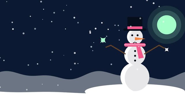 Cute snowman with scarf and top hat winter christmas copy space animated background loop