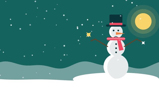 Cute snowman with scarf and top hat winter christmas copy space animated background loop
