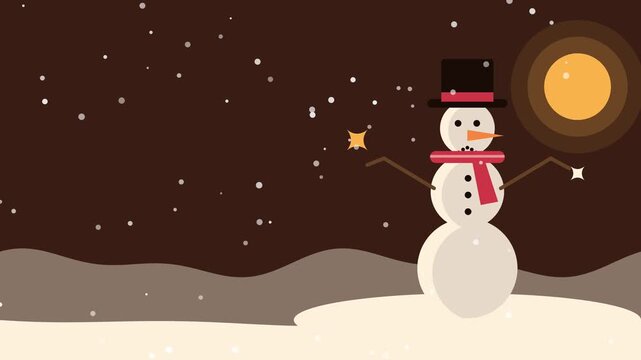 Cute snowman with scarf and top hat winter christmas copy space animated background loop