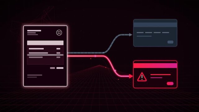 Payment Redirection Scam Animation with Invoice and Warning Card
