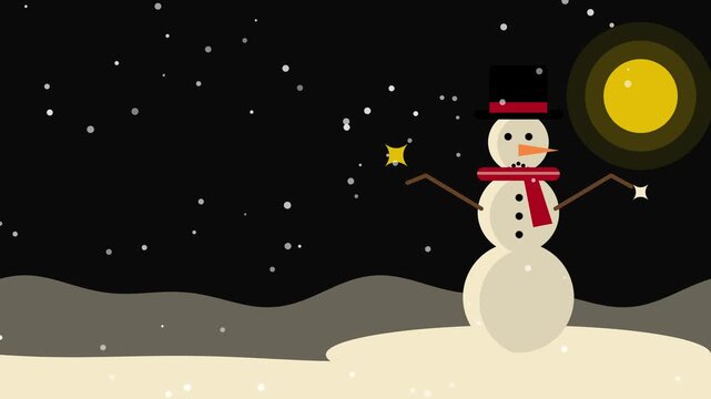 Cute snowman with scarf and top hat winter christmas copy space animated background loop