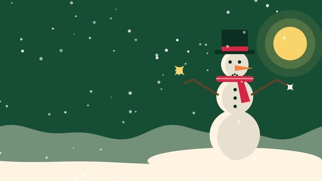 Cute snowman with scarf and top hat winter christmas copy space animated background loop
