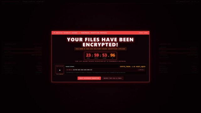 Ransomware Cyber Attack Screen with Countdown Timer and Warning Alert