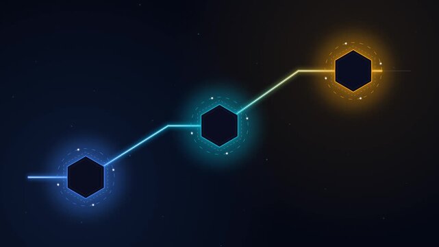 Three Step Hexagon Circuit Roadmap Animation with Glowing Nodes