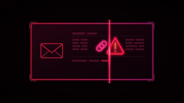 Phishing email link scan animation with glowing red laser beam