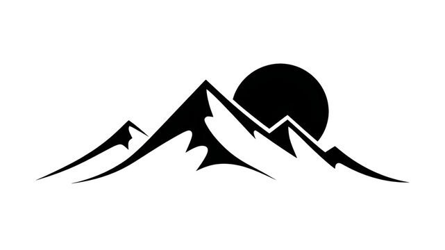 Minimalist black mountain range silhouette with sunrise graphic