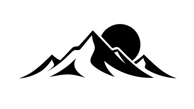 Minimalist black silhouette mountain range with sunrise graphic