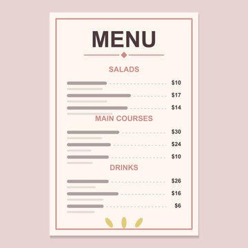 Men&uacute; de restaurante vectorial en tonos rosa empolvado