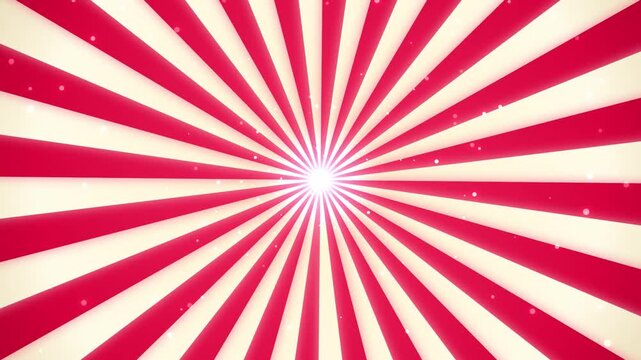Red and cream sunburst background, with floating particles, retro carnival style, motion radial rays