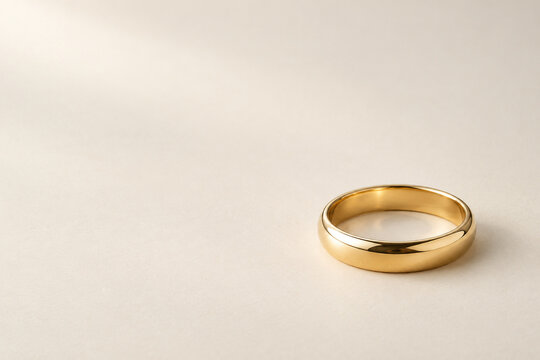 Plain gold ring on an ivory surface with copy space