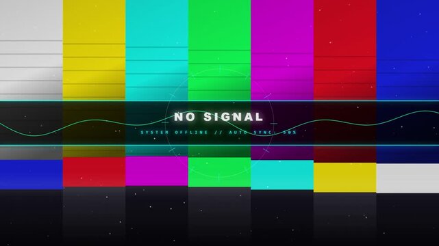 No signal tv test pattern background, with glitch distortion, and digital waveform, overlay tv static