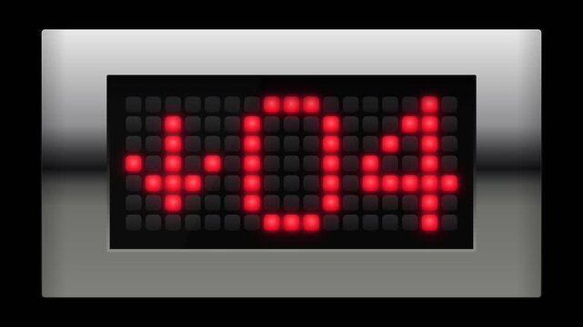 close up of a lift floor display showing red digital number four and down arrow