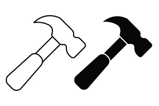 Flat design hammer tool silhouette icon set vector