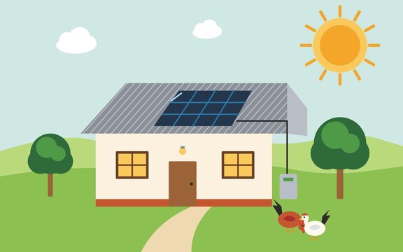 Rural African home powered by a rooftop solar panel