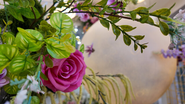Vibrant Floral Arrangement with Pink Rose and Greenery Accent Decoration