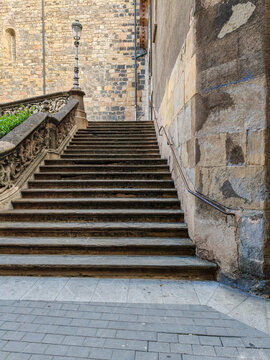 Stone Stairway by Sant Esteve Church in Olot, Catalonia