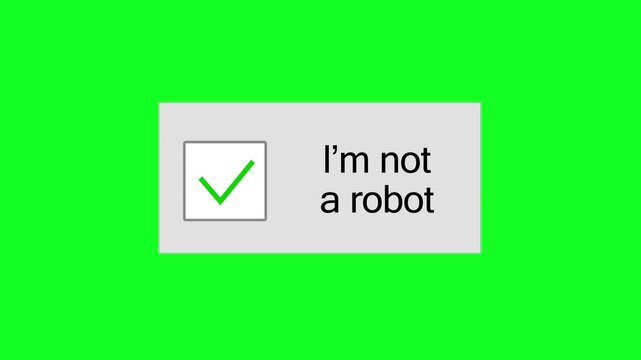 "I'm not a robot" security animation, checking the security box to indicate I am human, Security Verification (reCAPTCHA) with a green background, 4K video.