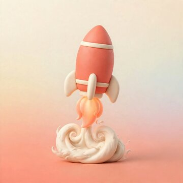 3D clay render rocket launch icon for startup growth concept