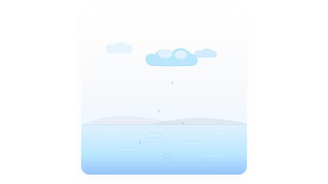 A minimalist flat illustration featuring a calm ocean with gentle ripples and soft blue clouds. The palette is peaceful and airy. Perfect for wellness apps and meditation backgrounds.