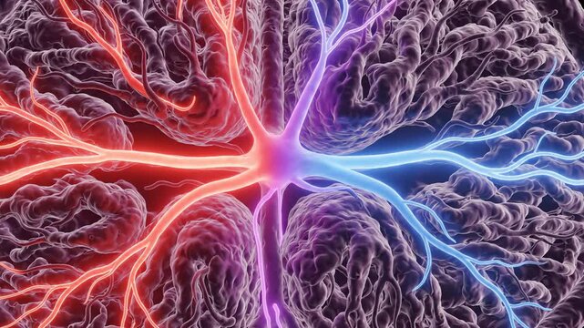 Sympathetic and parasympathetic nervous systems as opposing streams of luminous physiological energy moving through a realistic neural network
