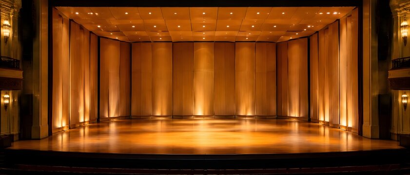 Grand theater stage set for a gala concert with empty acoustic shell