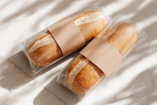 Minimal bakery packaging mockup loaves shadow bread.
