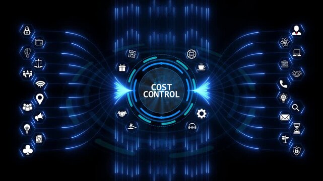 Cost control system displayed on a digital interface for budget management and financial expense tracking, showing modern corporate expense reduction.