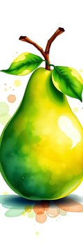 Watercolor washes bring this vibrant green pear to life, life, fruit