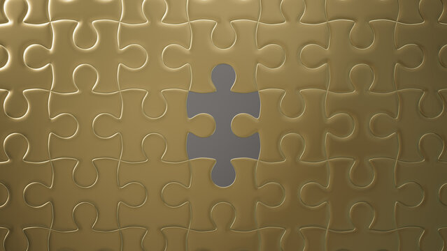 Golden Puzzle with Missing Center Piece: A Metallic 3D Illustration Highlighting Connection and Solution