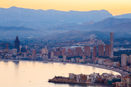 Panoramic Skyline of Benidorm Bay and Balcon del Mediterraneo at