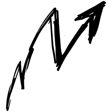 Hand drawn marker doodle zigzag up arrow icon illustration isolated on transparent background. Black ink scribble element clip art for growth chart trend pointer.