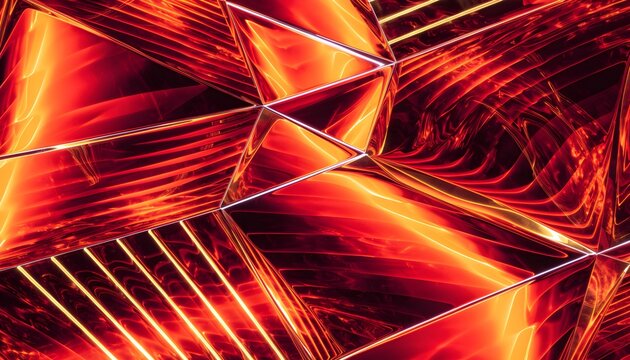 Abstract geometric pattern of red translucent crystal facets