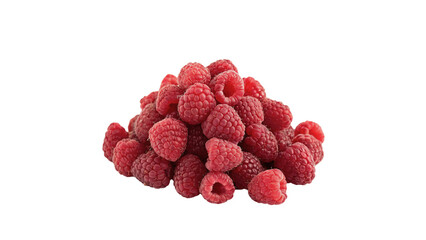 Small pile of fresh sweet red raspberry berries snacks, isolated on transparent background. © Amelia