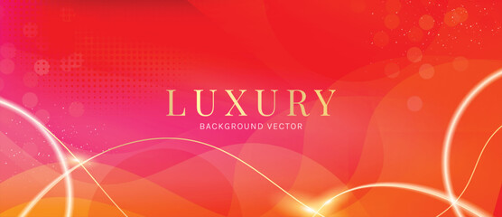 Naklejka premium Luxury Red Orange Vector Background with Glowing Golden Light Trails Abstract Flowing Curves and Radiant Festive Bokeh